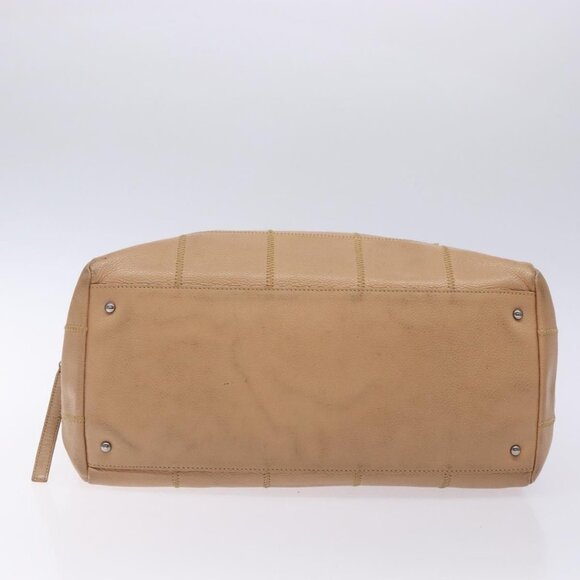 CHANEL Choco Bar Hand Bag Grained Calf Skin Beige Silver CC Auth 133063 - Picture 6 of 16